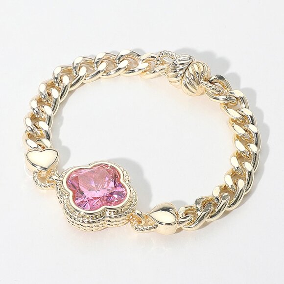NEW 14K Gold Plated CZ Sterling Silver Quatrefoil Clover Magnetic Bracelet - Picture 1 of 3